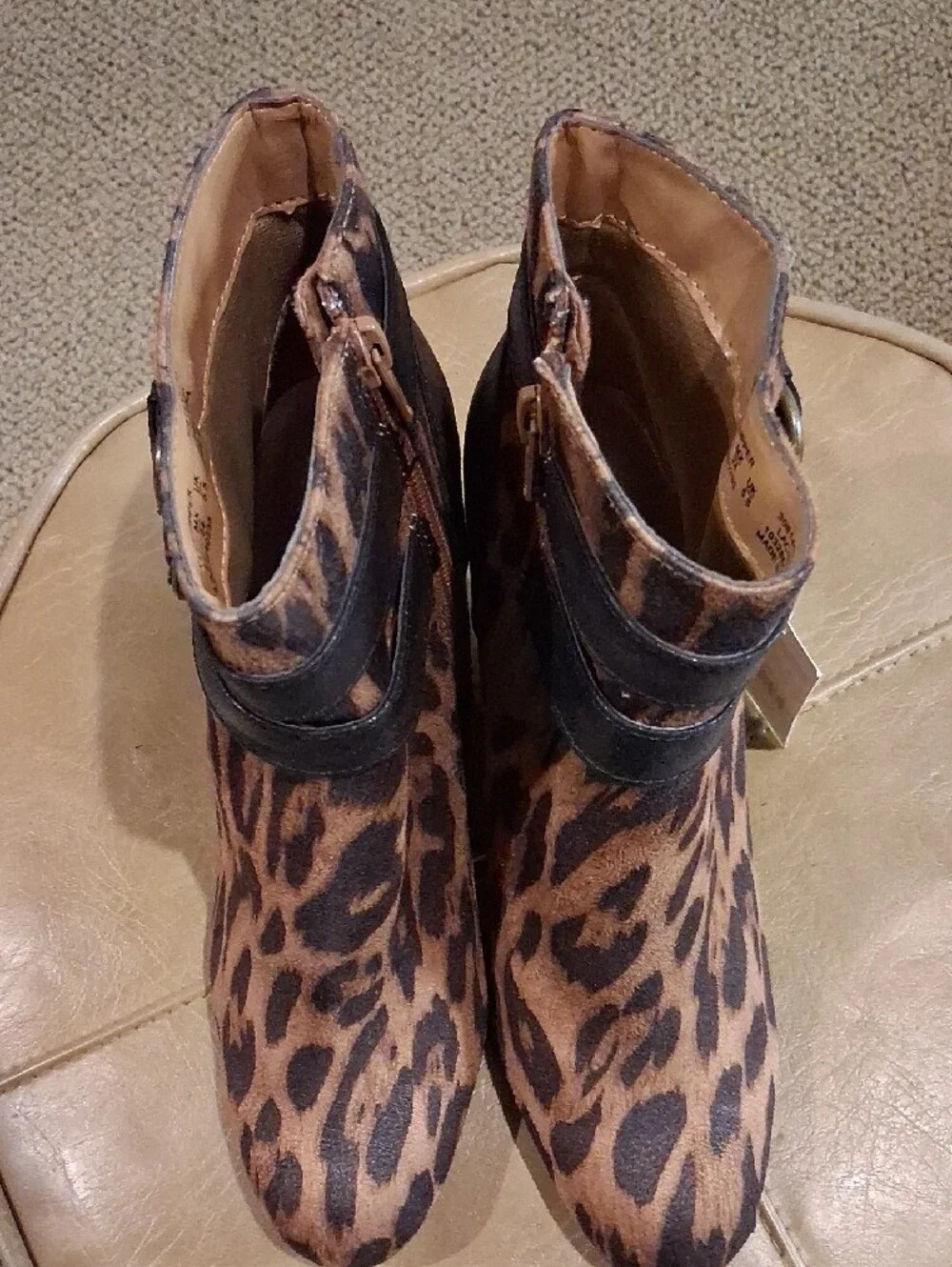 Jaclyn Smith Leopard Print Wedge Ankle Boots with Buckle Straps